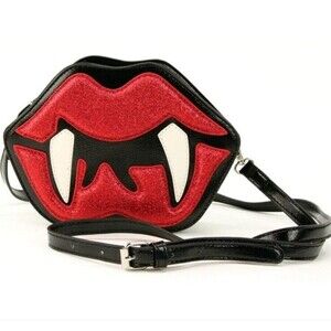 Vampire Teeth Goth Shimmer Red Crossbody Purse